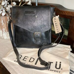 NWT Bed Stu Leather Venice Beach Crossbody Bag Black Rustic Retail $240
